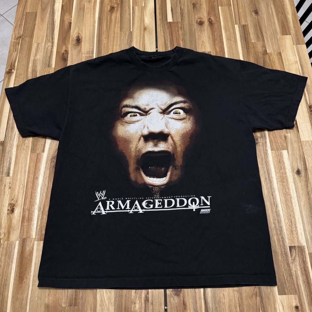 Vintage WWE Armageddon Shirt Mens XL Bautista Big Face Double Sided Legends 2005
